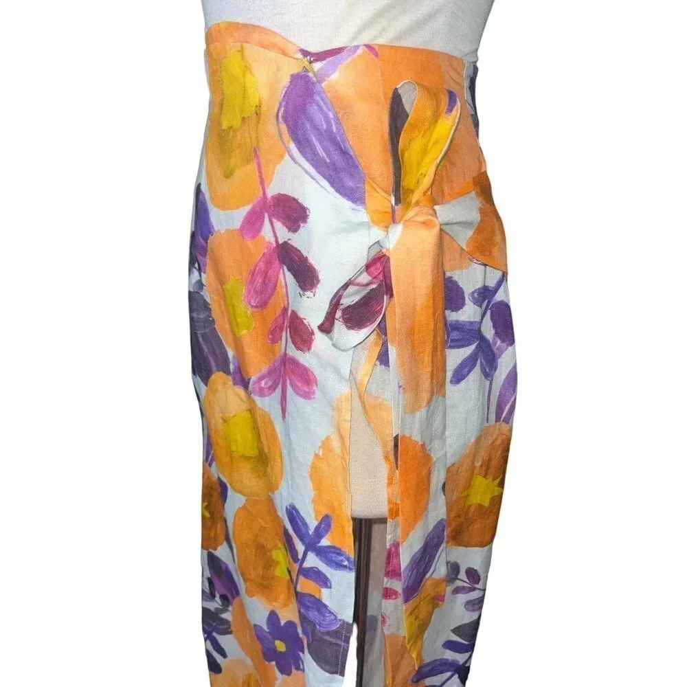 Raisa Vanessa Slit Detail Floral Skirt in Yellow & Purple 36 2-4 New Womens Maxi